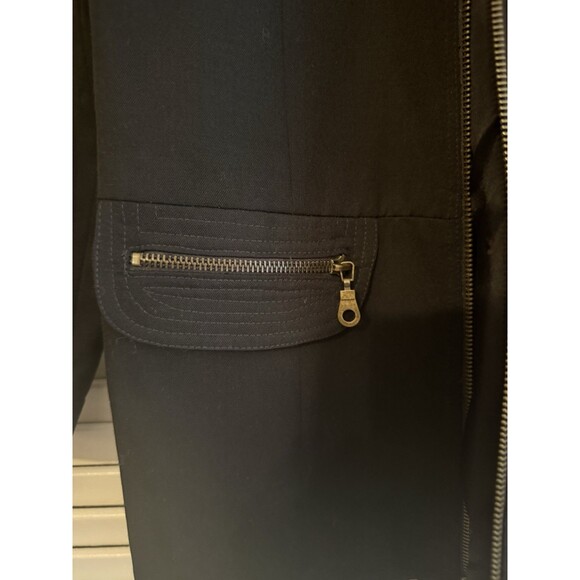 Town & Travel Black Wool Blend Coat w/Faux Leather Collar & Grommet Details VTG - Picture 10 of 13